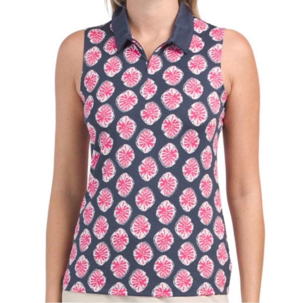 Tommy Bahama Sleeveless Golf Polo Shirt Women’s S Navy Pink Print orig $89